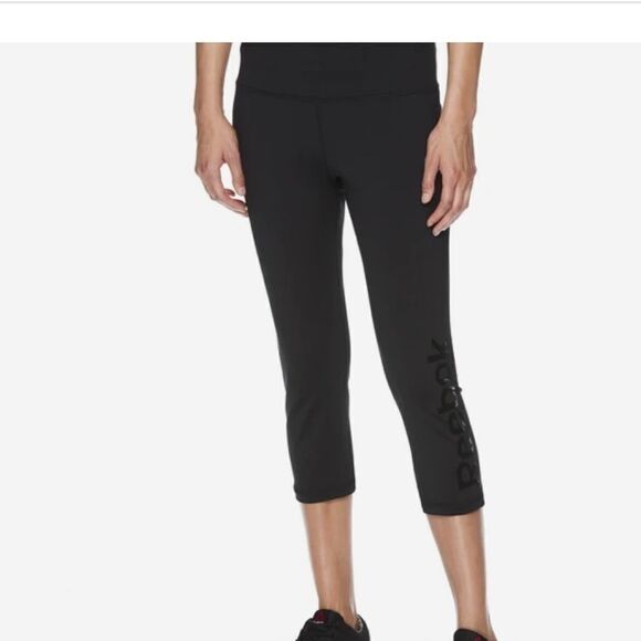 Reebok XS capri high rise leggings pants black vinyl - Picture 1 of 5